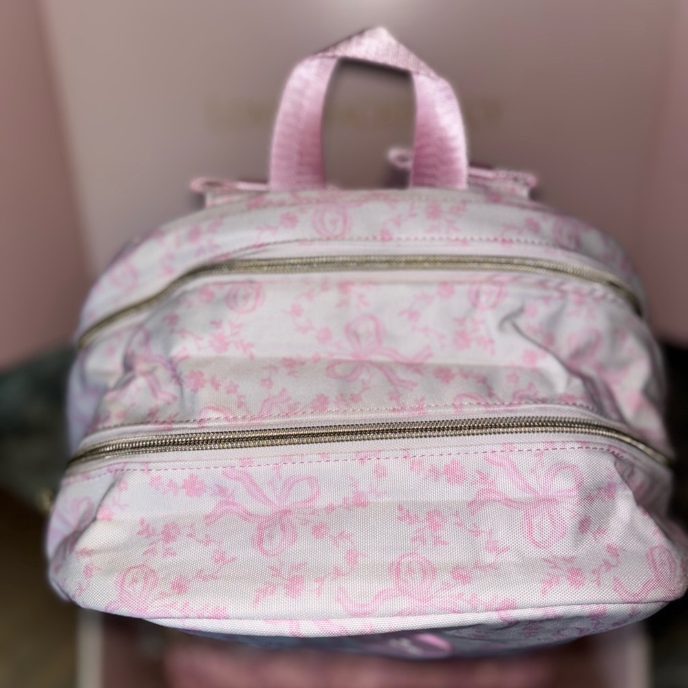 LoveShackFancy state pink coquette bow and gingham print backpack bag - Picture 2 of 12